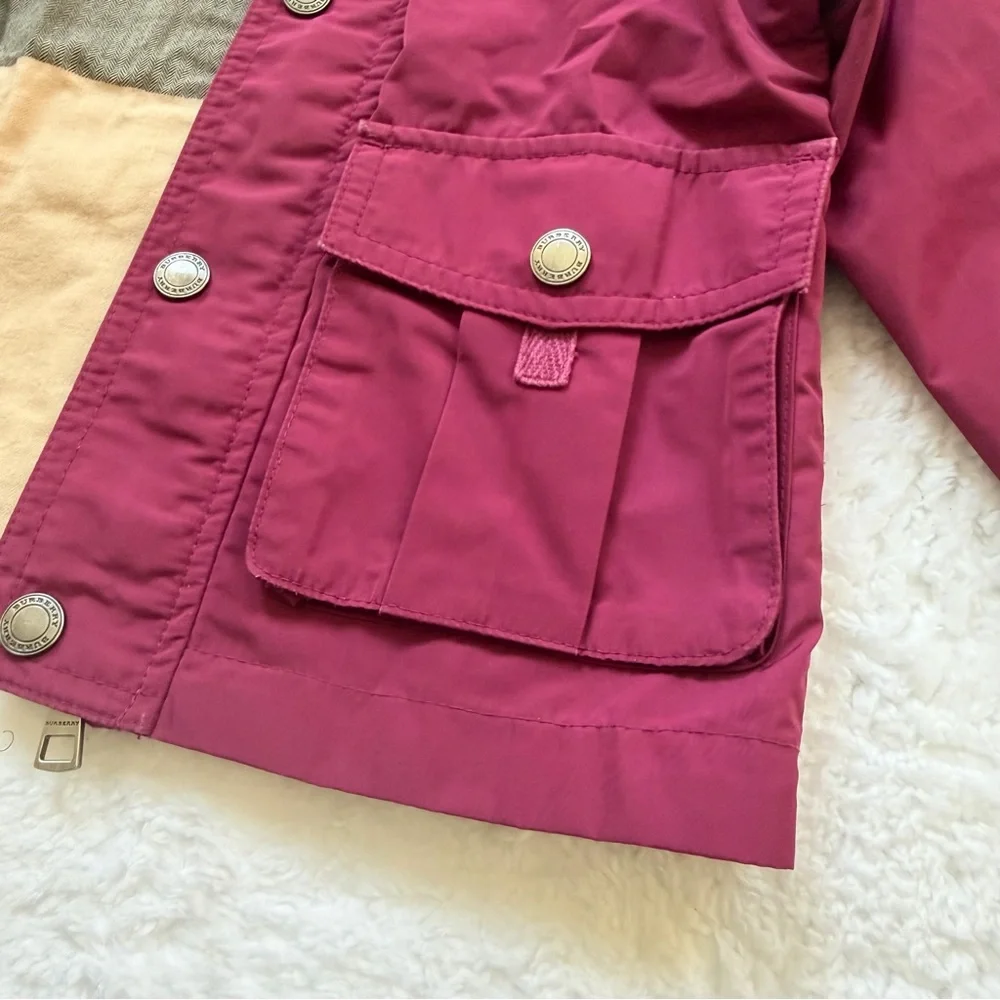 Burberry Baby Girls Jacket 12m Nova Check Berry Pink Hooded Kids Bag Foldable